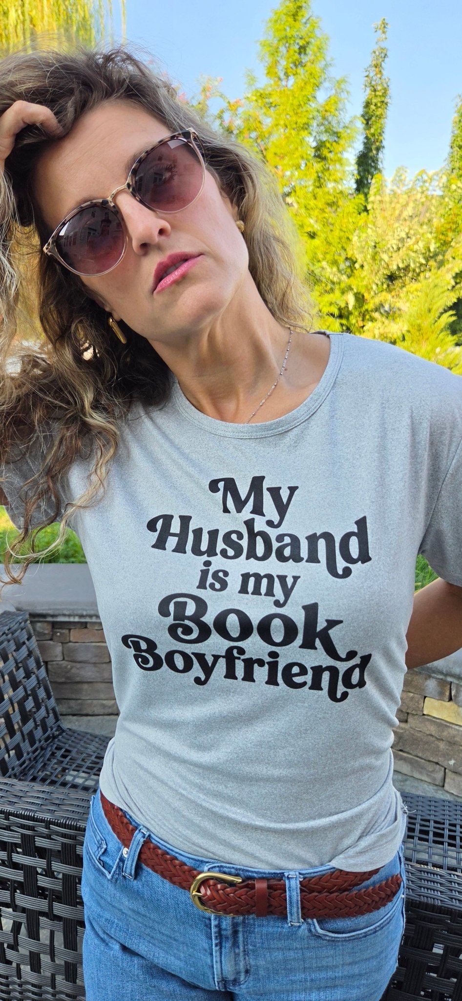 "My Husband Is My Book Boyfriend" Text Only Graphic Tee - SmutStax